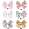 Détail de six barrettes en mousseline et dentelle avec broderie de tournesols en couleurs pastel - Style Mixte 6 Couleurs
