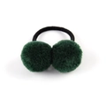 Kids hair tie with two dark green fluffy pom poms and black elastic band accessory - Dark Green