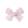 Close-up of pink lace bow hair clip with intricate hollowed embroidery and fine texture - Lotus Pink (2541-1)