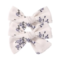 Schleifen-Haarspangen-Set mit floralem Muster in Creme und Blau aus Stoff - Klassische Schleife / Naturweiß mit Navy-Blumenmuster