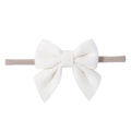 Detail of soft white bow hairband for infants with high-elastic nylon band - Pure White