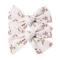 Fermagli per capelli a fiocco con stampa floreale viola pastello e foglie verdi su cotone - Fiocco Classico / Bianco Sporco con Stampa Floreale Rosa Viola