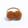 Cute kids' brown double pom pom elastic hair tie with soft faux fur plush design - Tan