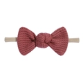 Knitted waffle bow baby headband in dark pink featuring a soft high-elastic nude strap - Deep Pink (15)
