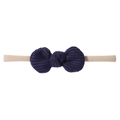 Baby waffle knit bow headband in navy blue with high-elastic beige nylon band - Navy Blue (1)