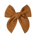 Detail view of large dark camel satin bow hair clip with elegant matte texture - Dark Camel (15)
