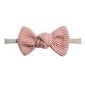Pink waffle knit bow baby headband with soft nude nylon hair band for newborns - Pink (16)