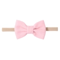 Détail du nœud en velours côtelé rose sur un bandeau pour bébé en nylon élastique - Rose(3)