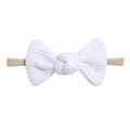 Baby waffle knit headband with white bow and stretchy nylon band for infants - White (18)