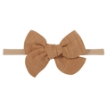 Detail of baby headband with ginger knit bow and soft high-elastic nylon band - Caramel (2)