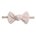 Knotted baby waffle knit headband featuring a light pink bow and khaki elastic band - Pale Pink (21)