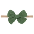 Handmade large waffle fabric bow nylon headband for baby in dark green and beige - Dark Green (39)