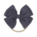 Detail of dark grey waffle texture bow on beige elastic nylon baby headband - Dark Grey (36)