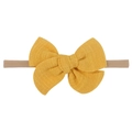 Detailed texture of yellow linen bow on high-elasticity nylon headband for baby hair - Bright Yellow (10)