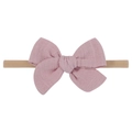 Detailed texture of light pink linen bow headband with high-elastic nylon band for infants - Lotus Pink (25)