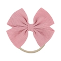 Macro shot of pink ribbed knit bow detail on a beige high-elastic nylon baby headband - Pink (39)