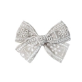 Barrette à cheveux nœud en lin beige avec broderie florale et détails en dentelle - Blanc Cassé (2541-5)