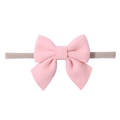 Soft nylon baby headband with a light pink fabric bow on a neutral elastic band - Light Pink