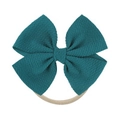 Dark green bow headband for infants featuring textured fabric and soft nylon elastic band - Dark Cyan (26)