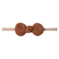 Elastic baby headband with a dark brown waffle knit bow on a soft cream band - Dark Brown (33)