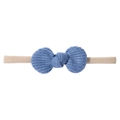 Close-up of blue waffle knit bow headband with highly elastic nylon band for infants - Blue (36)