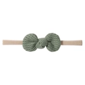 Detail of sage green waffle knit bow headband for infants with elastic nude nylon band - Sage Green (38)