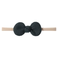 Infant waffle knit bow headband in dark green with a soft elastic nude nylon band - Dark Green (39)