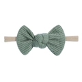 Dusty green waffle knit baby headband with large bow and elastic beige strap - Sage Green (38)