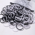 Black and white high elasticity hair ties set in a frosted translucent zipper bag - 50 Pieces / Black & White