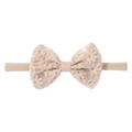 Beige lace butterfly bow baby headband with embroidery on soft stretch nylon - Beige