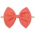 Soft coral bow headband for infants made of breathable textured cotton linen fabric - Coral (15)