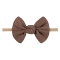 Brown velvet bow on flexible nylon baby headband with soft stretch texture - Caramel (3)