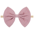 Soft dusty rose nylon baby headband with a large fabric bow for infants and toddlers - Lotus Pink (25)