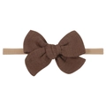 Deep brown cotton linen bow with soft nude nylon headband for infants and babies - Dark Brown (3)