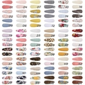 Matrix display of 54 diverse floral and solid fabric BB hair clips for girls - Random Mixed Colors
