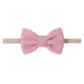 Bandeau bébé avec nœud en velours côtelé vieux rose et élastique en nylon beige - Vieux Rose (74)
