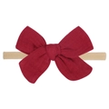 Burgundy cotton bow baby headband with soft seamless nude nylon band for infants - Wine Red (33)