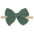 Soft nylon baby headband featuring a large dark green cotton linen bow decoration - Dark Green (39)