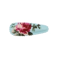 Detail of floral fabric hair clip with pink rose print and scalloped embroidery edge - Light Blue Rose Floral Style (15)