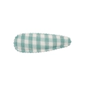Detail of fabric BB hair clip with green and white gingham pattern and scalloped edges - Fresh Green and White Plaid Style (26)