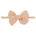 Pink fabric bow headband for babies made of soft cotton linen with elastic nylon band - Nude Pink (8)