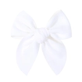 Elegant white satin silk oversized bow hair clip with ribbons in a solid color design - Pure White (22)