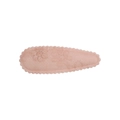 Close-up of pale pink floral embroidery on a drop-shaped BB hair clip with scalloped edges - Light Pink Linen Embroidery Style (50)