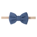 Bandeau bébé avec double nœud en velours côtelé bleu et ruban en nylon extensible - Bleu(16)