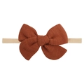 Caramel linen bow headband for babies with a soft and stretchy nylon band in beige - Caramel (14)