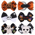 Cute Halloween hair bows set featuring pumpkin, spider, and ghost designs for party - Multicolor Mixed