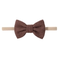 Bandeau bébé avec nœud en velours côtelé marron foncé et ruban nylon élastique - Café Foncé (75)