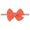 Simple nylon baby headband featuring a vibrant coral orange fabric bow accessory - Coral (15)