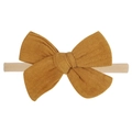 Diadema de nailon suave para bebés con lazo artesanal de algodón en amarillo jengibre - Amarillo Jengibre (2)
