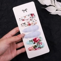 Set of six floral fabric BB hair clips with lace details on white display card - Light Blue Lace Rose (2757-5)